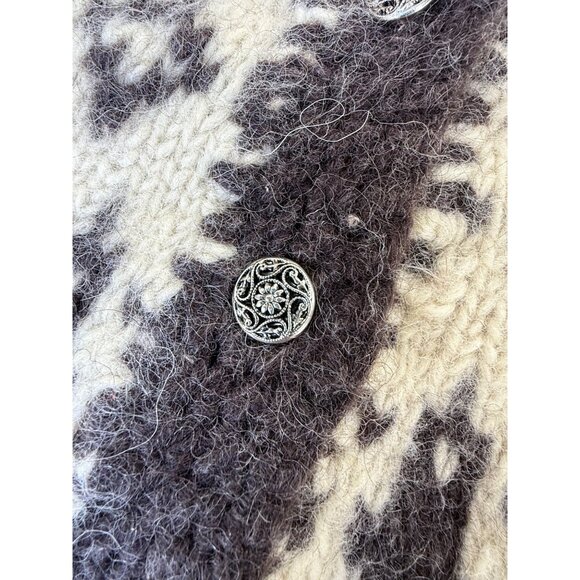 70s Cardigan Sweater Wool Mohair Ivory Brown Nordic Islandic 1970s Fair Isle - Picture 7 of 16